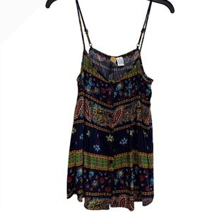 Mimi Chica Womens Paisley Floral Boho Cami Tank Top Navy Blue Rayon TRW922 Sz M